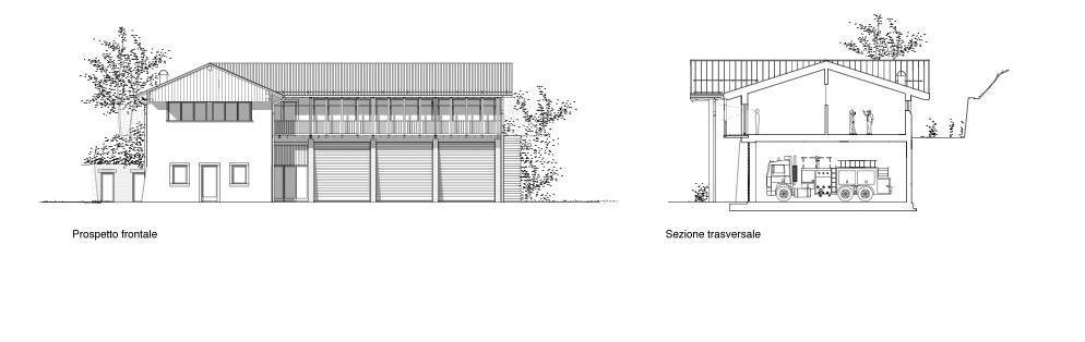caserma dei pompieri prospetto e sezioni