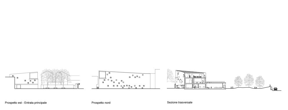 scuola materna e sala musicale - prospetti e sezione